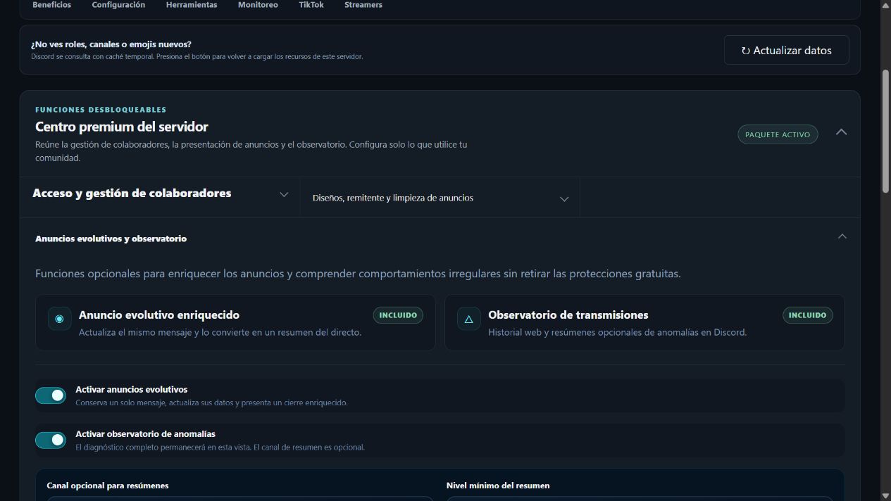 Configuración de anuncios evolutivos y observatorio